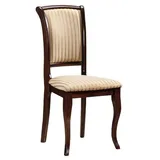 Casa Padrino Jugendstil Esszimmer Stuhl Creme / Gold / Dunkelbraun 44 x 44 x H. 96 cm - Eleganter Massivholz Küchen Stuhl mit Streifen - Barock & Jugendstil Esszimmer Möbel