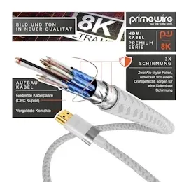 Primewire - 10m High Speed 8K HDMI Kabel 2.1 Ethernet ARC 3D 4K Ultra HD 7680x4320 @ 120 Hz PS4 360 TV OLED PC Laptop Beamer Monitor - Weiß/Silber
