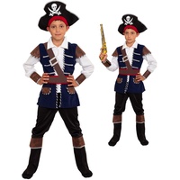 Magicoo Kapitän Piratenkostüm Kinder Jungen Blau/Schwarz/Gold Gr. 92 bis 140 - Fasching Pirat Kostüm Kind (S Small 110-116)