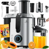 Kesser KESSER® Entsafter für Obst und Gemüse aus Edelstahl 1100W große 85 mm Einfüllöffnung inkl. Reinigungsbürste und Saftbehälter 3 Geschwindigkeitsstufen, Saftpresse Juicer