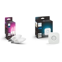 Philips Hue White & Color Ambiance E14 LED Lampe 2-er Pack inkl. Hue Bridge, dimmbar, bis zu 16 Mio. Farben, steuerbar via App, kompatibel mit Amazon Alexa (Echo Echo Dot)