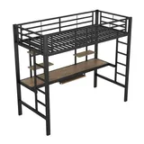 AUTOLOCK Hochbett mit Schreibtisch und zwei Bücherregalen 90 x 200 cm MDF schwarz