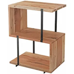 KADIMA DESIGN Beistelltisch S-Form 45x60x30cm Akazie Metall Ablagetisch, Tischchen Wohnzimmer Industrial, Holztisch mit Metallbeinen, Dekotisch