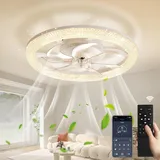 Deckenventilator mit Beleuchtung, 48cm Dimmbare Deckenleuchte mit Ventilator, Leiser LED Deckenventilator mit Fernbedienung Timer, 3 Farbtemperatur, 6 Geschwindigkeiten für Schlafzimmer Wohnzimmer