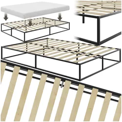 tectake® Bett, robustes Stahlgestell, zeitloses Design, Plattformgestell mit Unterbettstauraum, Belastbarkeit 250 kg, bodenschonende Kunststoffkappen