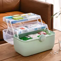 TREETDOBV Erste-Hilfe-Aufbewahrungsbox aus Kunststoff, Aufbewahrungsbox für Medizinschränke aus Kunststoff mit Fächern und Schloss, 3-stufiger Transparenter Organizer für Erste-Hilfe-Sets,(Grün)