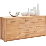 MID.YOU Sideboard, Buche, Metall, Kernbuche, massiv, 2 Fächer, 4 Schubladen, 163x78x40 cm, Beimöbel erhältlich, Holzmöbel, Kleinmöbel Holz, Holzkommoden, Sideboards Holz