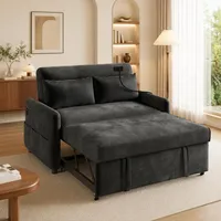 Merax Schlafsofa 2-Sitzer Sofa mit Schlaffunktion, Klappbares 3-in-1 Schlafcouch mit Verstellbarer Rückenlehne, USB-Anschlüssen und Handyhalter, aus Chenille, Grau 129 x 76 x 81 cm
