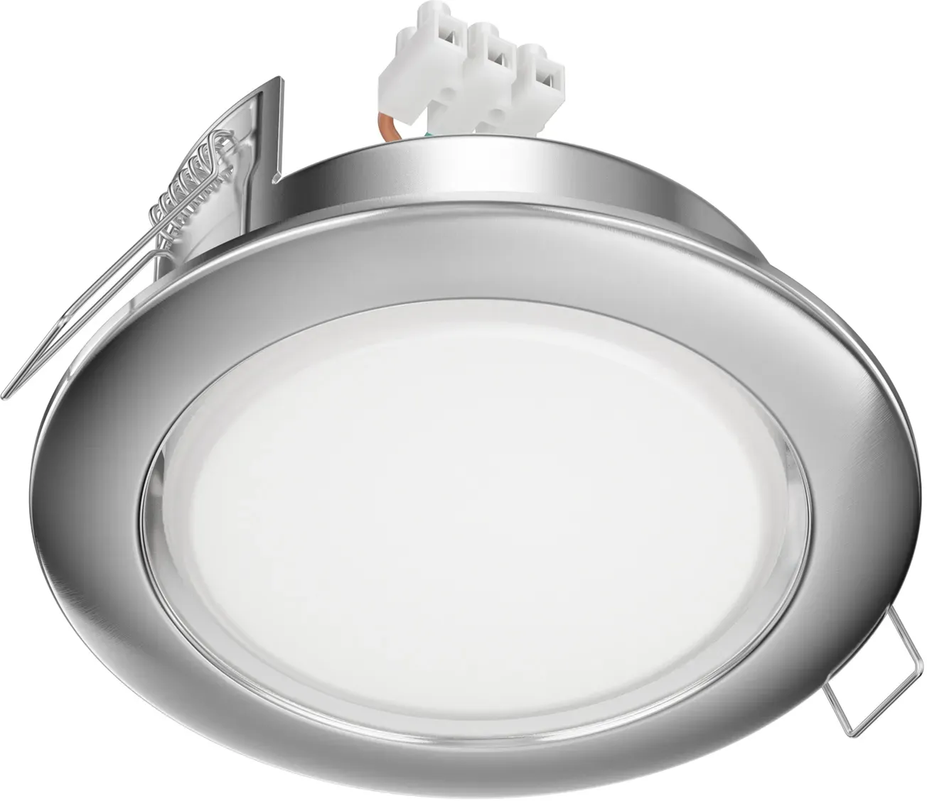 ledscom.de LED Einbaustrahler Zobe II flach edelstahl matt rund, warmweiß 3-Stufen Dimmen ohne Dimmer, 107mm Ø Lochkreis 90mm Ø