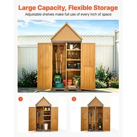 Vevor Gartenschrank Holz, Geräteschrank mit Abschließbaren Türen, Gerätehaus mit Regalen & Boden, Geräteschuppen, Gartengerätehaus, Werkzeugschrank für Terrasse, Garten / Rasen, 76x43x171 cm