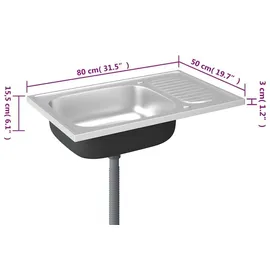 vidaXL Spüle mit Abtropffläche 800 x 500 x 155 mm Silber
