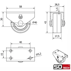 SOTech Möbelrolle Unterbaurolle PASSAU Ø 40 mm