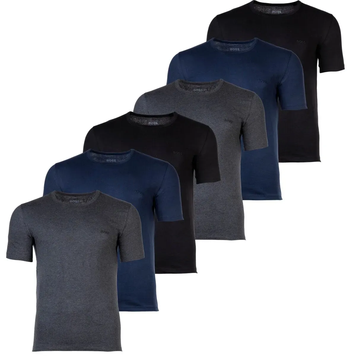 BOSS Herren T-Shirt, 6er Pack - RN 6P Classic, Rundhals, Kurzarm, Cotton, uni Blau/Grau/Schwarz L