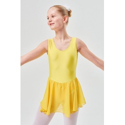 tanzmuster Chiffonkleid Ballettkleid Polly aus glänzendem Lycra Ballett Trikot für Mädchen mit Chiffonrock gelb 140/146