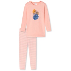 SCHIESSER Mädchen Schlafanzug - Pyjama, Baumwolle, Eule, Streifen, lang Rosa 116