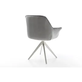 DeLife Esszimmerstuhl Keila-Flex mit Armlehnen Samt Grau Kreuzgestell kantig Edelstahl, Esszimmerstühle