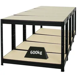 PROREGAL Mega Deal | 4x Höhenverstellbare Werkbank Dino | HxBxT 90x120x60 cm | Traglast 600 kg | Schwarz | Holzplatte