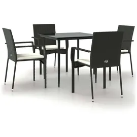vidaXL Polyrattan Garten-Essgruppe 5-tlg. schwarz inkl. Kissen 3185120