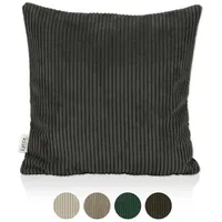 Lycce Dekokissen Kissenbezug 50x50 cm, Cordstoff dunkelgrau - Weich,