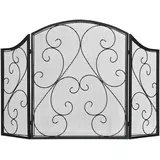 HOMCOM Kamingitter, Klappbares Kaminschutzgitter, Ofenschutzgitter mit 3 Paneelen, Funkenschutzgitter im Vintage-Design für Wohnzimmer, Metall, Schwarz 66 x 31 x 81 cm
