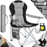 Kesser KESSER® Campingstuhl faltbar bis 150 kg Angelstuhl Faltstuhl Klappstuhl Gepolstert mit Armlehnen, Campinglicht und Getränkehalter + Tasche mit hoher Rückenlehne, Strandstuhl, Klapphocker