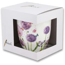 Tasse 10cm Porzellan mit Pusteblumen Motiv - 0,4L Keramiktasse Porzellangeschirr Kaffeetasse Teetasse Kakaotasse Frühlingsgeschirr Floral Weiß Lila