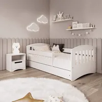 Kids Collective Kinderbett 160x80 mit Matratze, Rausfallschutz, Lattenrost & Schublade in weiß 80 x 160 Mädchen Jungen Bett Skandi Jugendbett