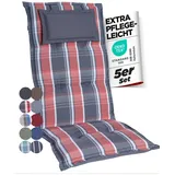 gardisun Gartenstuhlauflagen Hochlehner mit Kopfteil I Extra Dicke Sitzauflagen I Made in Europe I Polsterauflagen für Hochlehner I Auflagen mit extra hohem Komfort I 5er Set I Grau-Rot-Kariert
