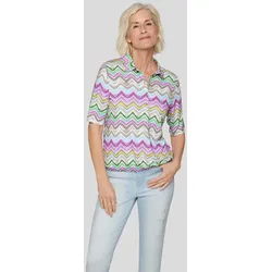 Print-Shirt RABE "Rabe Trendiges Poloshirt mit Zickzack-Muster", Damen, Gr. 38, grün, 92%Viskose 8%Elastan, gemustert, feminin, tailliert, Kurzarm, Shirts