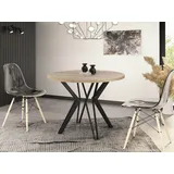 Runder Tisch für das Esszimmer - 100 oder 120 cm Durchmesser - Ausziehbarer Tisch mit Pulverbeschichteten Schwarzen Metallbeinen - Industriestil -... - Hellbraun