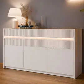 Forte Oak Squere", mauvella eiche, sand, B:160cm H:85,9cm T:41,5cm, Spanplatte, Sideboards, Sideboard, Beleuchtung, Soft Close, Lamellenoptik