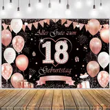 Tasoraor Deko 18. Geburtstag Hintergrund Mädchen - Schwarz Roségold Geburtstagsdeko 18 Jahre Banner, Polyester Stoff Extra Große Geburtstagsbanner für Partydeko Wandbanner 110 x 180 cm
