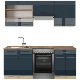 Vicco Küchenzeile Fame-Line 200 cm Dunkelblau Hochglanz