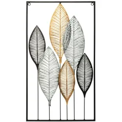 WellHome - Wanddekoration Gemälde Blätter aus Metall 37x65cm