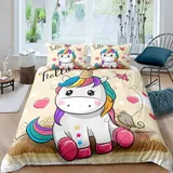 Loussiesd Einhorn Bettwäsche Set 155x220cm Magisches Tierdekor Betten Set für Kinder Mädchen Fantasie Regenbogen Bettbezug Set Atmungsaktives verträumtes Pferd bedrucktes Schmetterlingsdekor