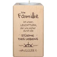 Die Familie ist unser Leuchtturm - Teelichthalter mit Spruch aus Holz, Dekoration und symbolisches Geschenk für Eltern, Kinder, Verwandte und Freunde - Geschenkissimo Geschenkidee