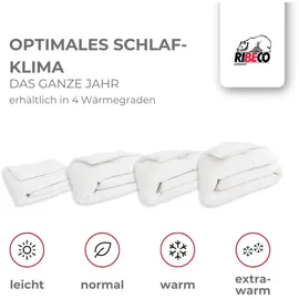RIBECO Germany Daunenbettdecke 155x220 cm – Wärmeklasse extrawarm – –kuschelige Decke mit Temperaturregulierung und Kassettensteppung - weiß,