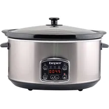 Beper BC.510 Slow Cooker, 280 W, 4,5 Liter, Glaskeramik, Schwarz und Stahl, Nero E Acciaio