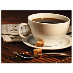 Leinwandbild ARTLAND "Kaffeetasse und Zeitung", braun (farbe bild(er): braun), B:40cm H:30cm T:1,8cm, Canvas, Leinwand, Bilder, auf Keilrahmen gespannt