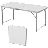 Lemodo Höhenverstellbarer Klapptisch, weiß, Campingtisch 120 x 60 cm, Tapeziertisch