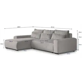 beautysofa | Ecksofa BENNY L mit Schlaffunktion und Bettkasten, Beige – Ottomane rechts – Modernes Polstersofa - Beige