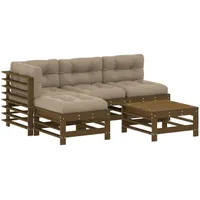 vidaXL 5-tlg. Garten-Lounge-Set mit Kissen Honigbraun Massivholz