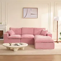 Litbird Modulares Ecksofa & Schlafsofa, 268 cm L-förmige Cloud Couch mit hochwertiger Komfortschaum, Montagefrei, Tiefe Sitzfläche, Cordstoff, Verwandlungssofa für Wohnzimmer,Rosa