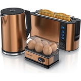 Arendo 3-teiliges Frühstücks-Set, 2-Scheiben Toaster, 6er Eierkocher, Wasserkocher 1,5l Temperaturwahl, & für 6 Eier, Kupfer