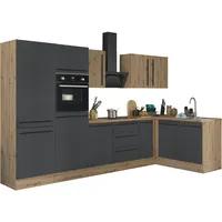 kochstation Winkelküche L-Form 330 x 165 cm schwarz