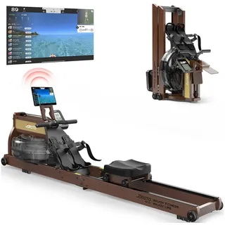 JOROTO Rudergerät für Zuhause Wasserrudergerät aus Holz, aus Eiche, Klappbares Rudergerät mit Bluetooth Monitor braun