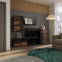 Vicco Wohnwand Berno, Braun/Anthrazit, 4-teiliges Set