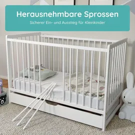 Kids Collective Babybett Kinderbett Gitterbett 60x120 höhenverstellbar & herausnehmbare Sprossen, | weiss sehr stabil Europe - weiß