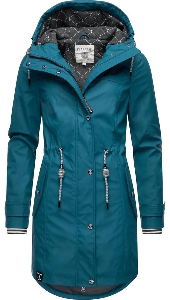 PEAK TIME Regenjacke L60042 stylisch taillierter Regenmantel für Damen blau XXXL (46)