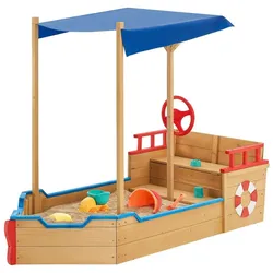 Juskys Sandkasten Käpt’n Pit mit Bodenplane & Dach - Holz Piratenschiff Boot - Sandkiste Sandbox